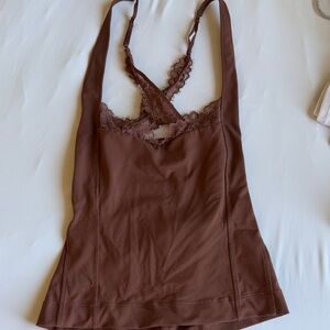 Free People Brown Lace Trim Tank Top